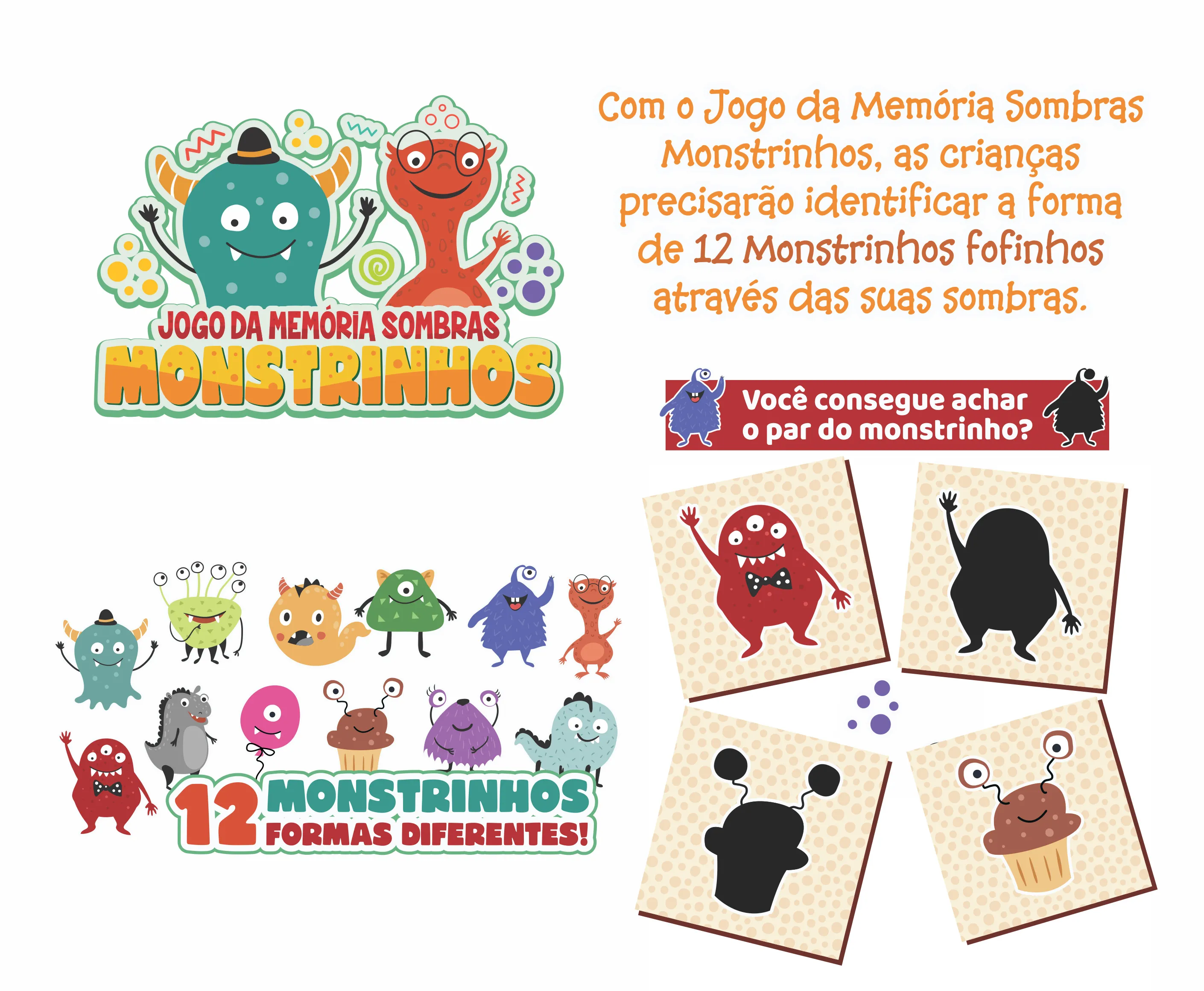 Jogo da Memória Sombras - Monstrinhos
