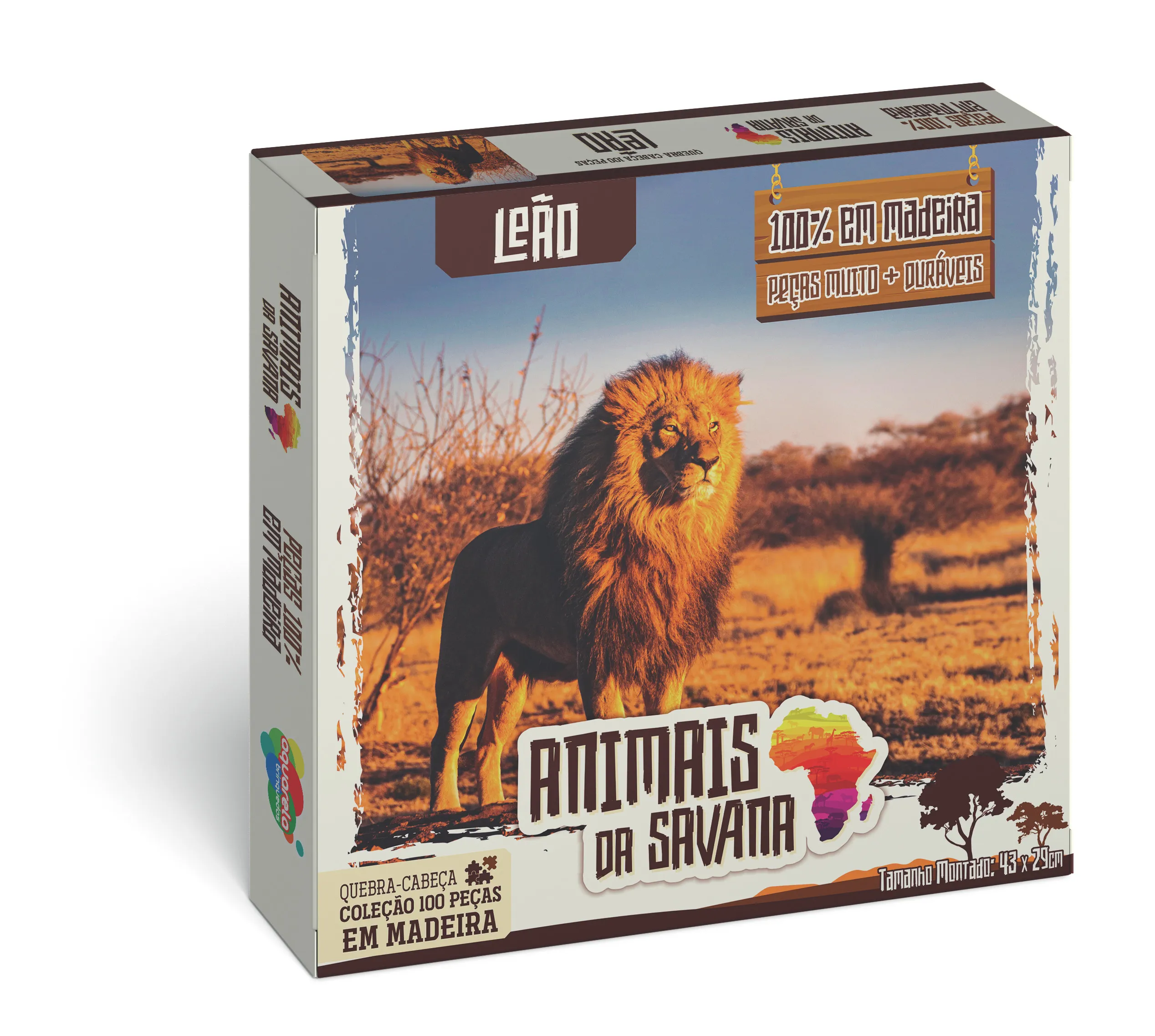 Quebra-Cabeça 100 peças - Animais da Savana - Leão