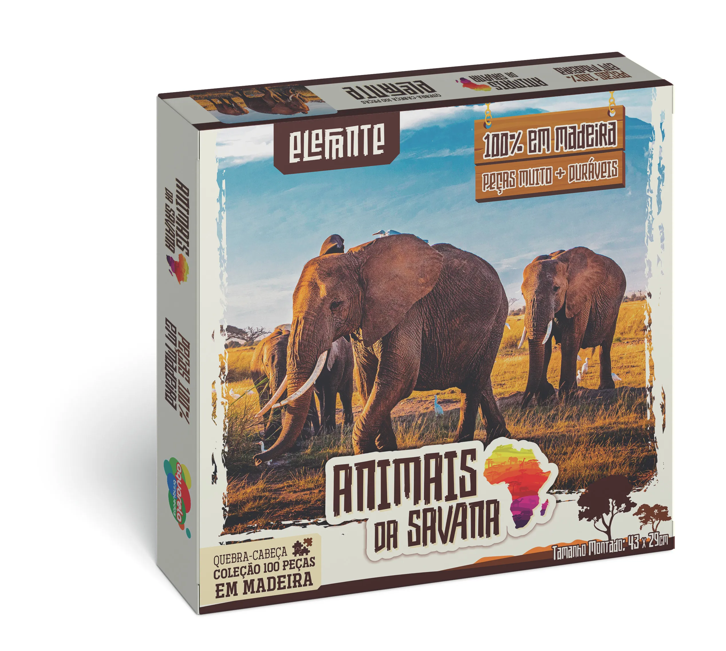 Quebra-Cabeça 100 peças - Animais da Savana - Elefante